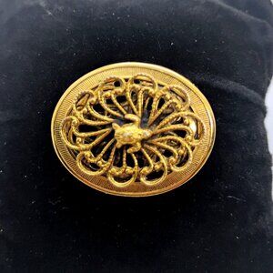Vintage 1960s Freirich Sea Turtle Brooch Gold Tone Fun Swirl Design Setting